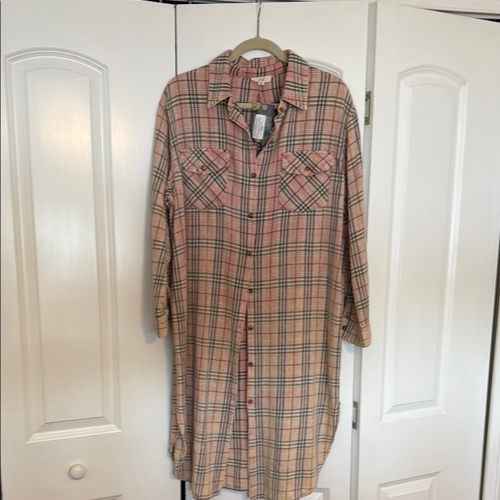Women’s Easel Plaid Button-Up Shirt Dress NWT